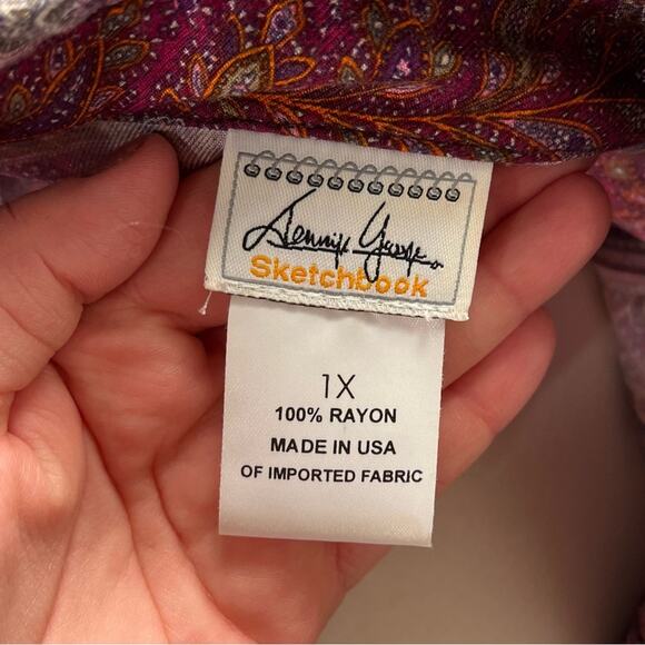 VTG SKETCHBOOK | Women's Button Down Paisley Blouse Purple 1X - Picture 6 of 8